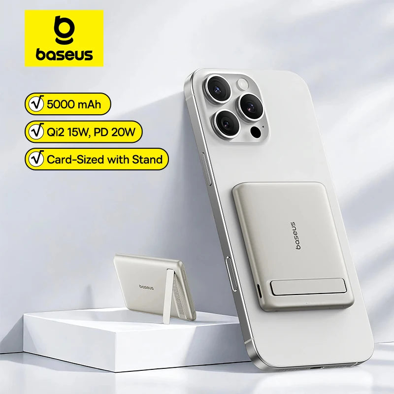 Baseus Qi2 Magnetic Power Bank With Kickstand PD 20W 5000mAh Portable
