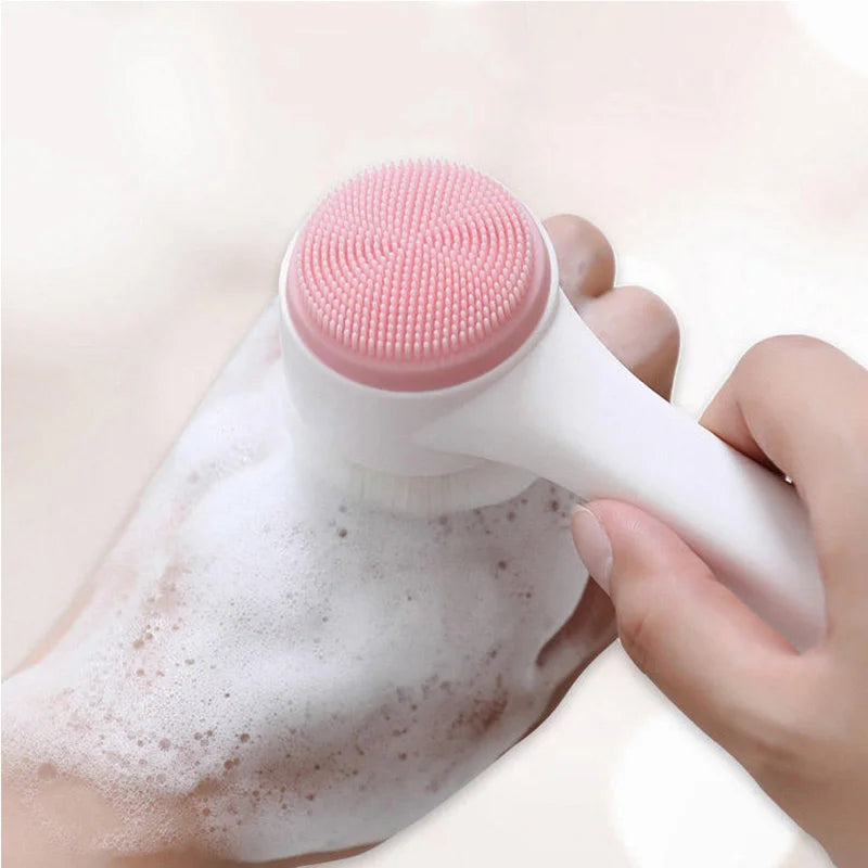 3D Double Silicone Facial Cleansing Brush Manual Massage Soft Bristles