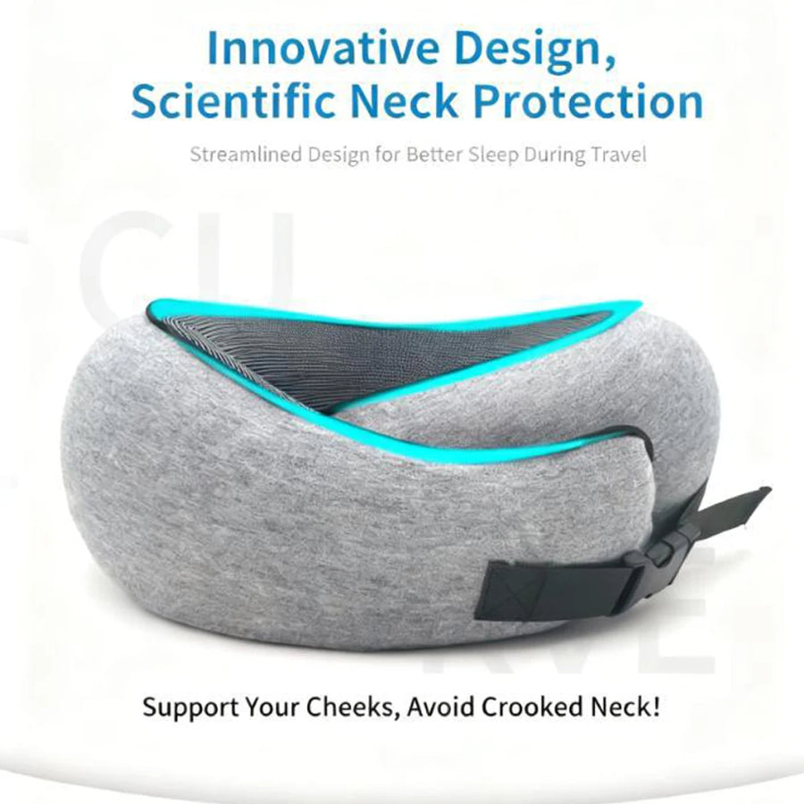 Memory Foam U-Shaped Pillow, Foldable Neck for Travel, Airplane Trips