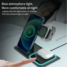 LED Fast Wireless Charger Stand 3 in 1 Foldable Charging Station For