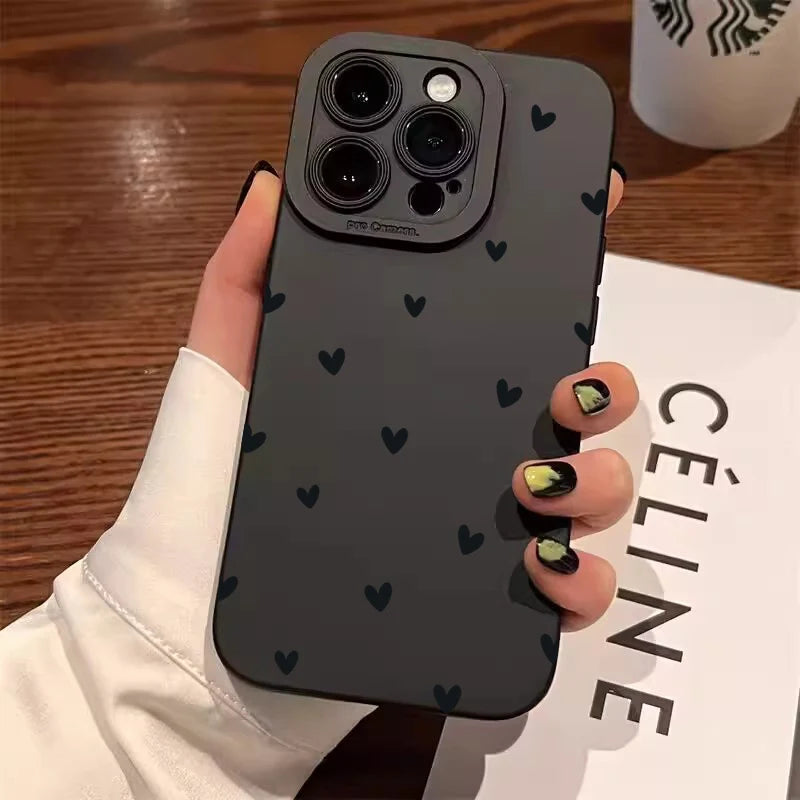 Black Love Heart Phone Case For iPhone 18 17 16E 16 15 14 11 Pro Max
