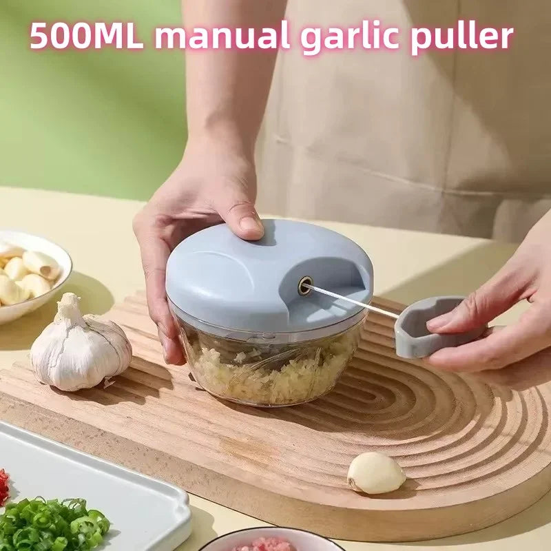 500ML Manual Meat Mincer Garlic Chopper Rotate Press Crusher Vegetable