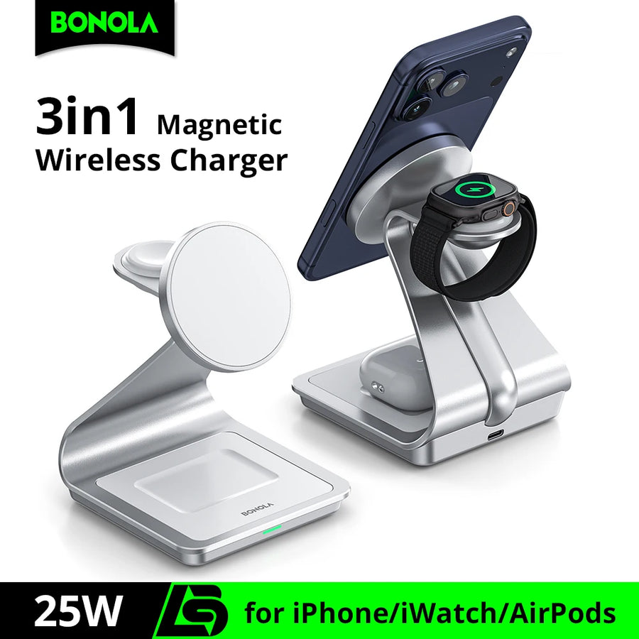 Bonola Magnetic 3 in 1 Wireless Charger for iPhone 17/16/15/13/14/12