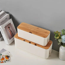 Bamboo Cover Cable Management Box Wire Junction Board Storage Hide