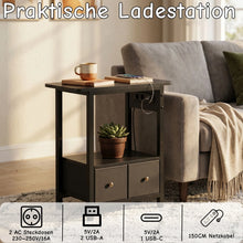 Night Stand with Charging Station, Side Table with 2 Fabric Drawers