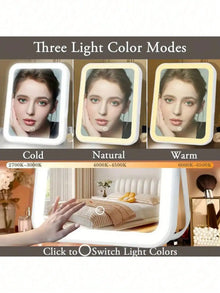 LED Makeup Mirror, 3-Color Light, 360° Rotatable, Touch Control, USB