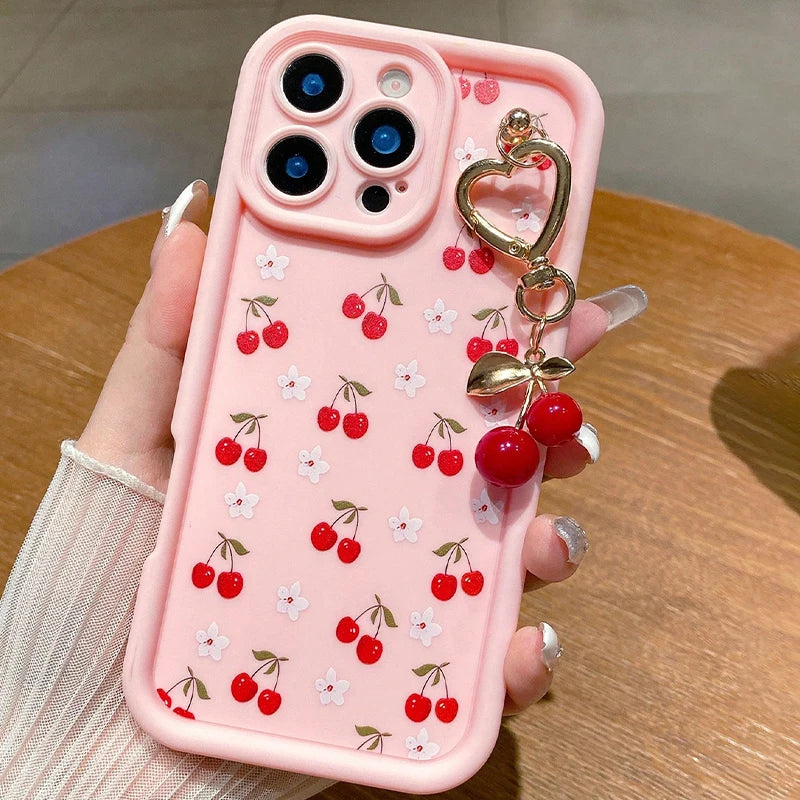 Cute 3D Cherry Pendant Charm Pattern Phone Case For iPhone 18 17 16 15