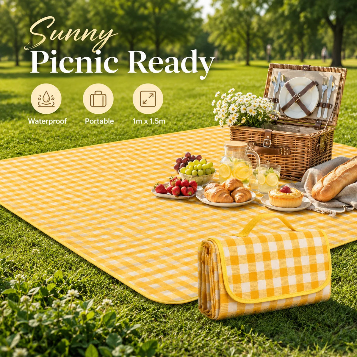 Waterproof Picnic Mat, Portable Outdoor Camping Blanket with Carry Bag