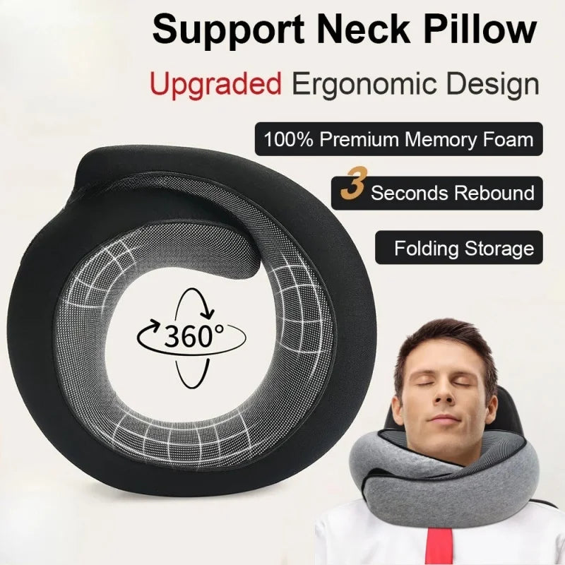 Memory Foam Travel Neck Pillow U-shaped Snail Style Support Portable