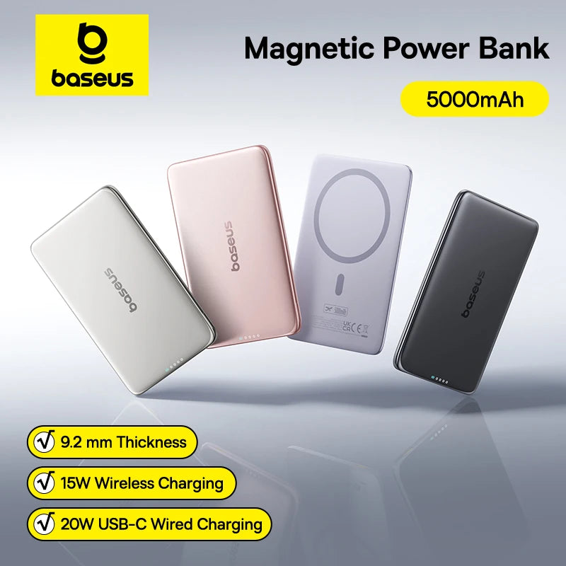 Baseus 5000mAh Magnetic Power Bank 15W Wireless 20W Wired Charging Thin