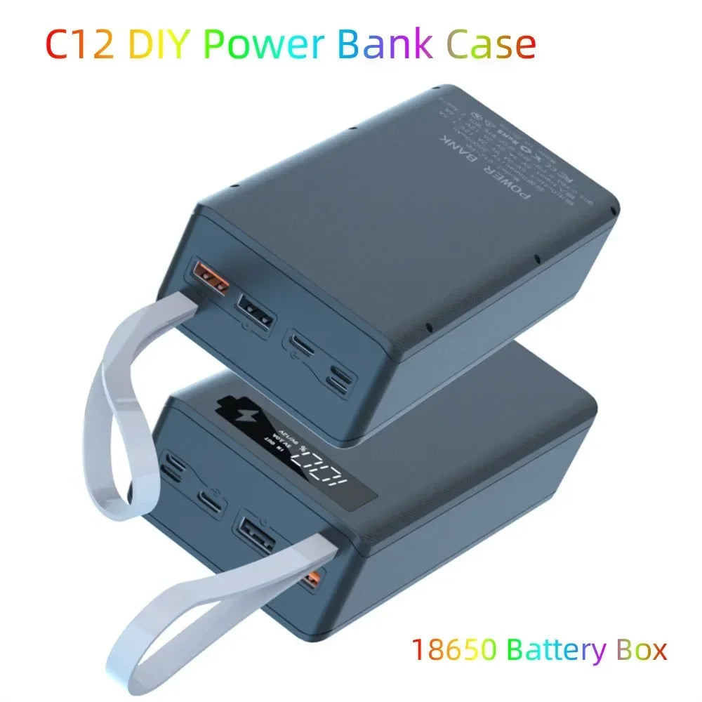C12 18650 Battery Power Bank Case Charger Box Holder Dual USB LCD