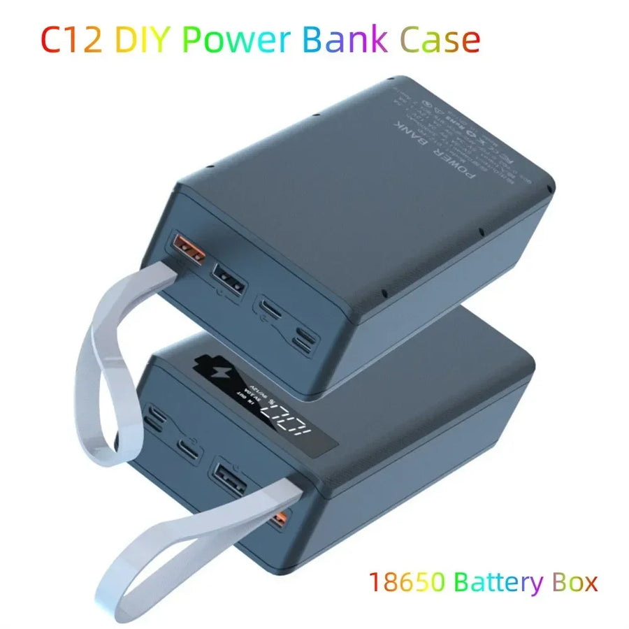 C12 18650 Battery Power Bank Case Charger Box Holder Dual USB LCD
