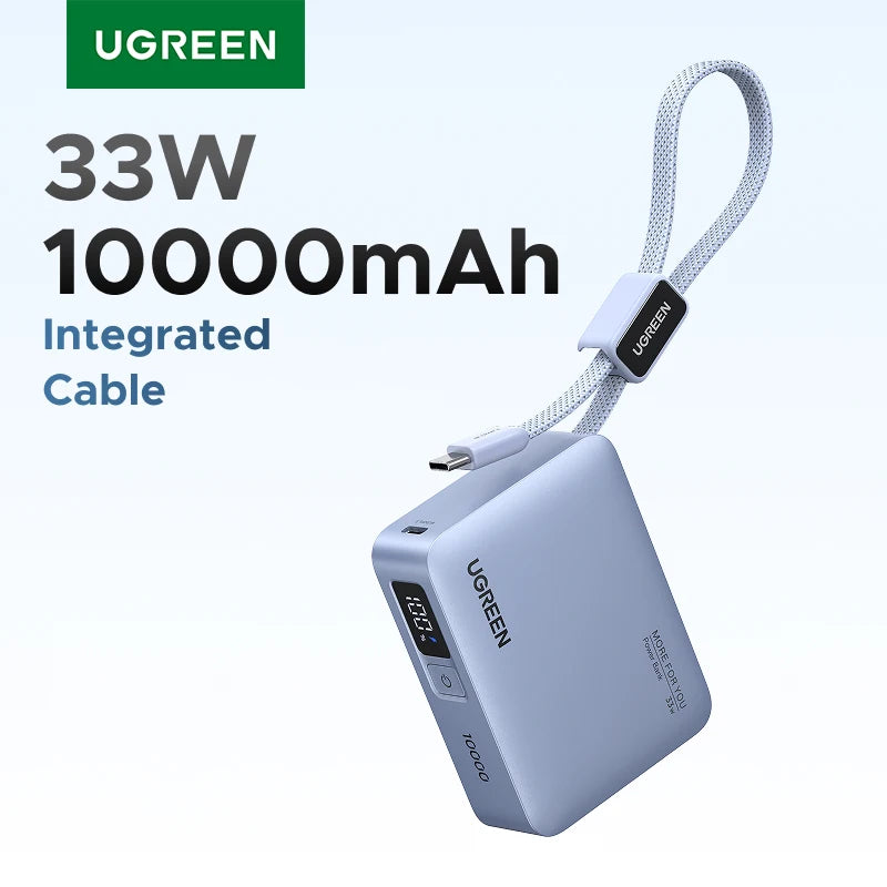UGREEN Mini 10000mAh Power Bank Type-C Cable PD 30W Charger Xiaomi 33W