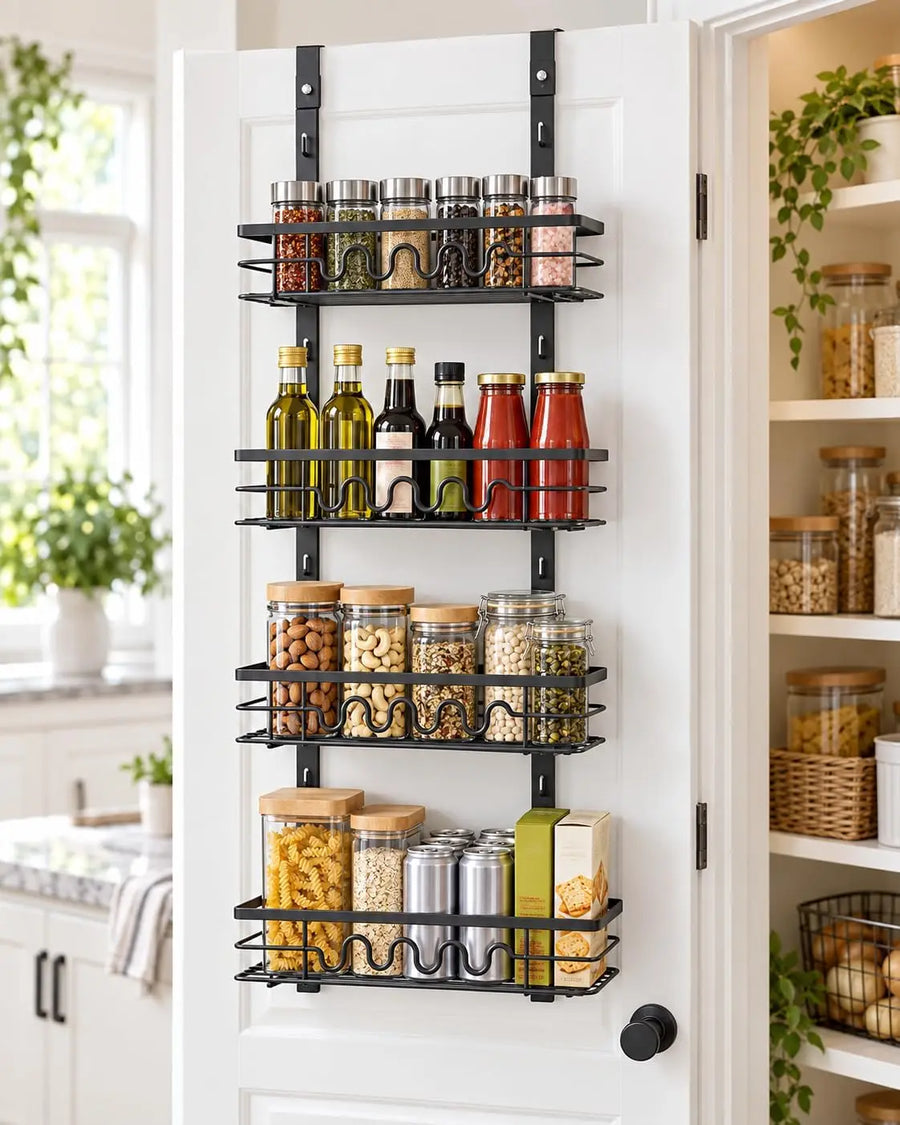 4/5-Tier Over The Door Pantry Organizer, Metal Hanging Spice Rack