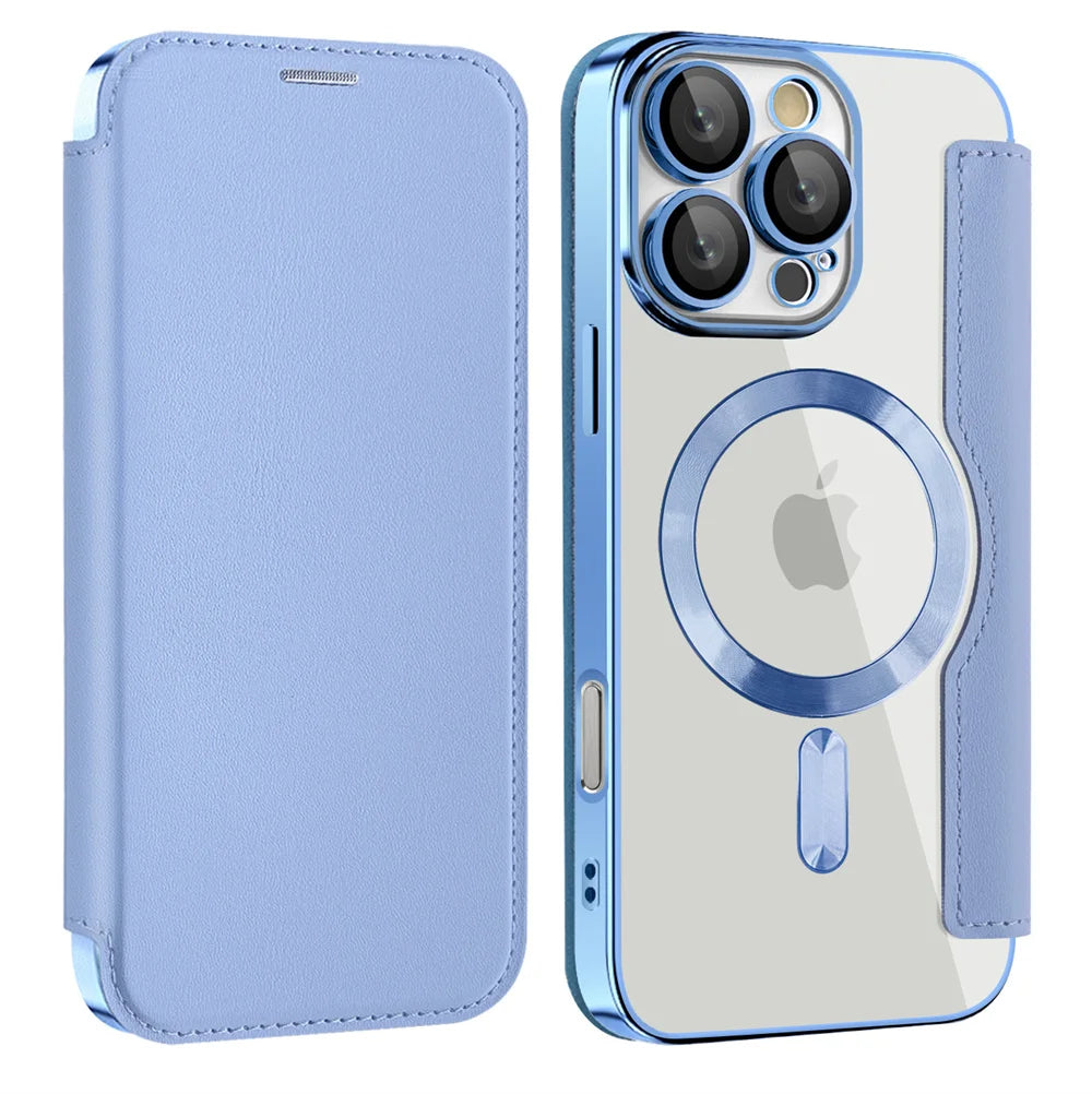 Luxury Transparent Flip Leather Wallet Magnetic Phone Case For iPhone
