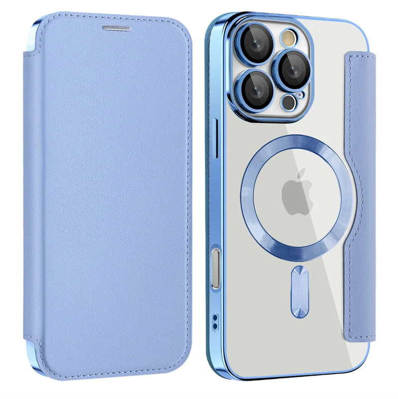 Luxury Transparent Flip Leather Wallet Magnetic Phone Case For iPhone