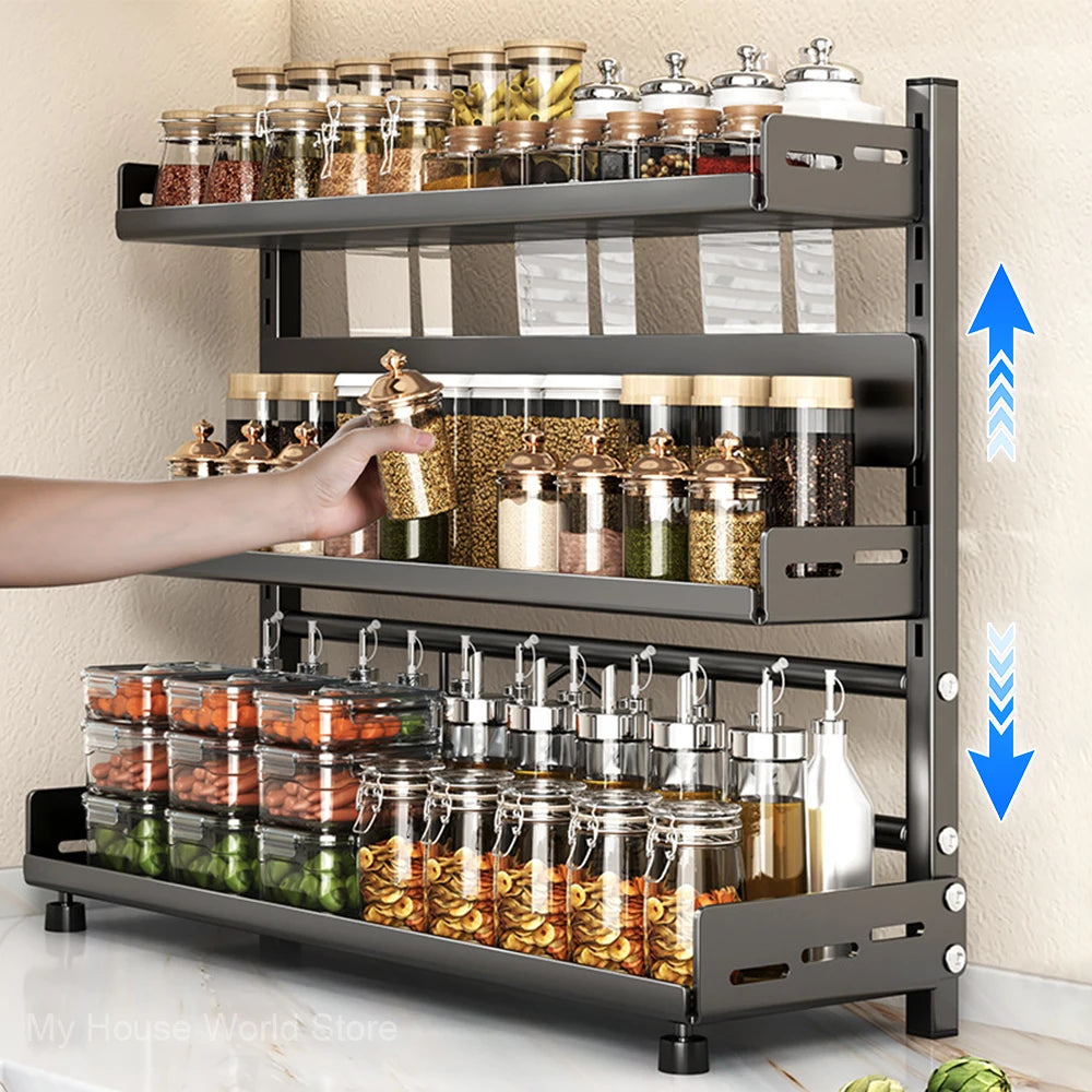 3 Tier Spice Storage Rack for Countertop Adjustable Organization for