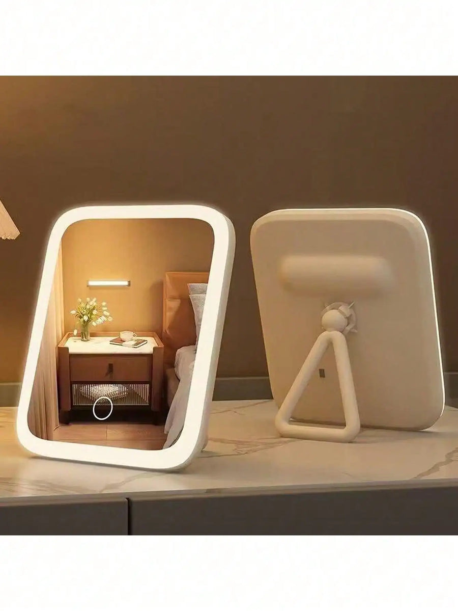 LED Makeup Mirror, 3-Color Light, 360° Rotatable, Touch Control, USB
