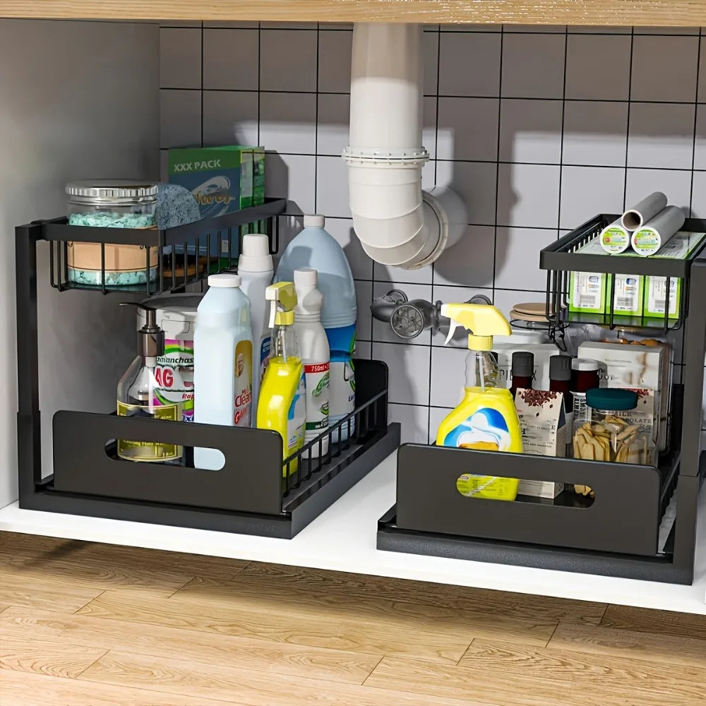 Pull Out Organizer Shelf Multifunctional 2 Tier Storage Rack Large