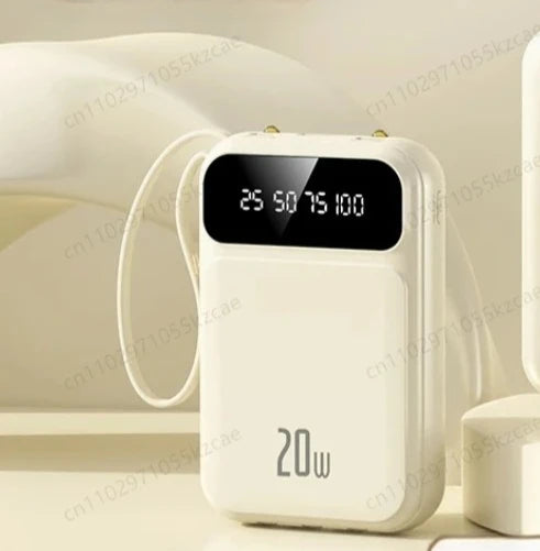 20000mAh Ultra-Thin Power Bank with Built-In Cables - Large Capacity