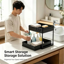 2 Tier Under Sink Organizer Sliding Cabinet Basket with Hooks Hanging