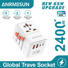 65W/45W/25W GaN Universal Travel Adapter with 2 USB Type C Fast