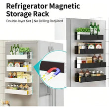 Magnetic Spice Storage Rack Organizer for Refrigerator and Oven Black