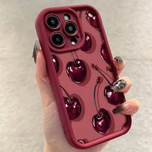 Luxury Wine Red Cherry Print Case for iPhone 18 Pro Max 17 16 15 14 13