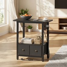 Night Stand with Charging Station, Side Table with 2 Fabric Drawers