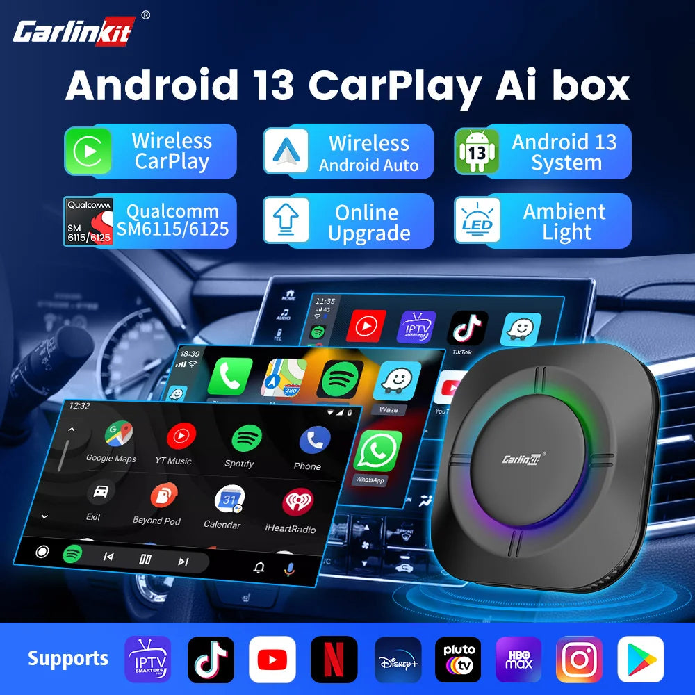 2026 Carlinkit Ai Box LED Android Wireless Carplay Adapter 13 Qualcomm