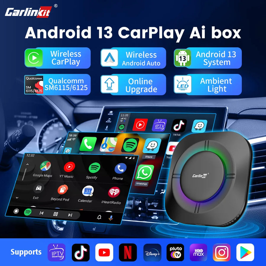 2026 Carlinkit Ai Box LED Android Wireless Carplay Adapter 13 Qualcomm