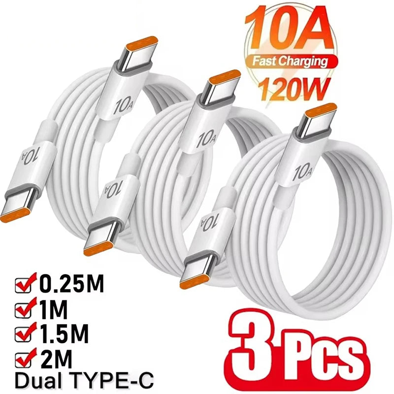 1/3Pcs 10A Cable 120W Super Fast Charging Type C To Type C Cable
