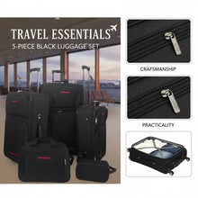 Black 5 Piece Nestable Luggage Set, 100% Polyester PVC Waterproof