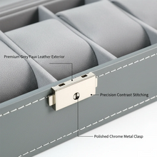 6-Slot Watch Box with Lock & Built-in Mirror - Gray Faux Leather
