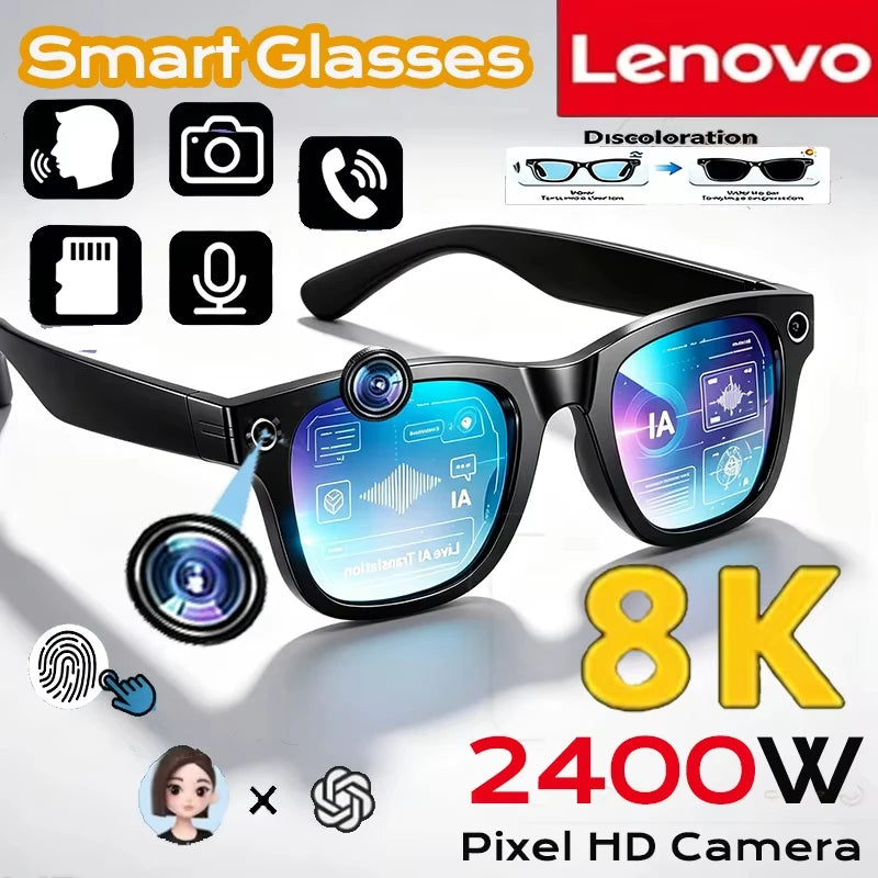 Lenovo 8K 2400MP AI Smart Glasses Translation Vedio Photo Bluetooth