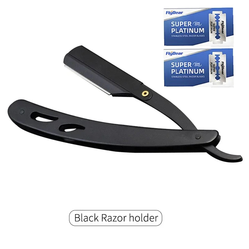 Men Shaving Barber Tools Hair Razor and Blades Antique Black Folding