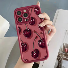 Luxury Wine Red Cherry Print Case for iPhone 18 Pro Max 17 16 15 14 13