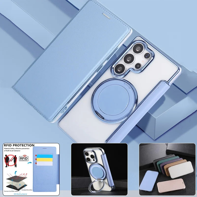 Magnetic Leather Kickstand Wallet Phone Case for Samsung Galaxy S26