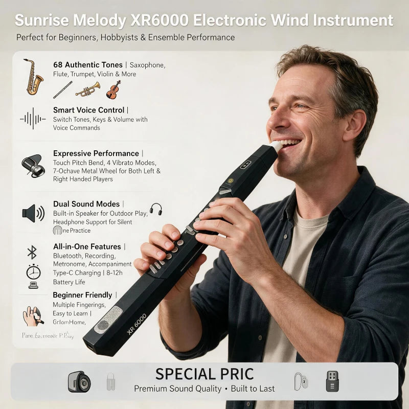 SUNRISE MELODY XR6000 EWI - 68 Timbres, 4 Vibrato Modes & Fingering