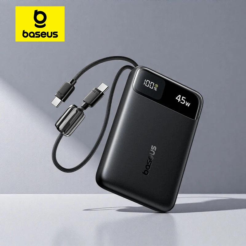 Baseus 45W Power Bank 10000mAh 20000mAh Built-In Dual USB-C Cable Fast