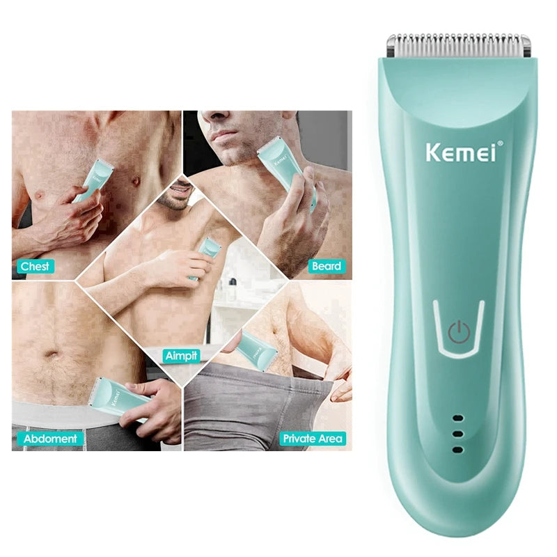 Kemei Wet Dry Groin Body Trimmer For Men Face Beard Hair Clipper