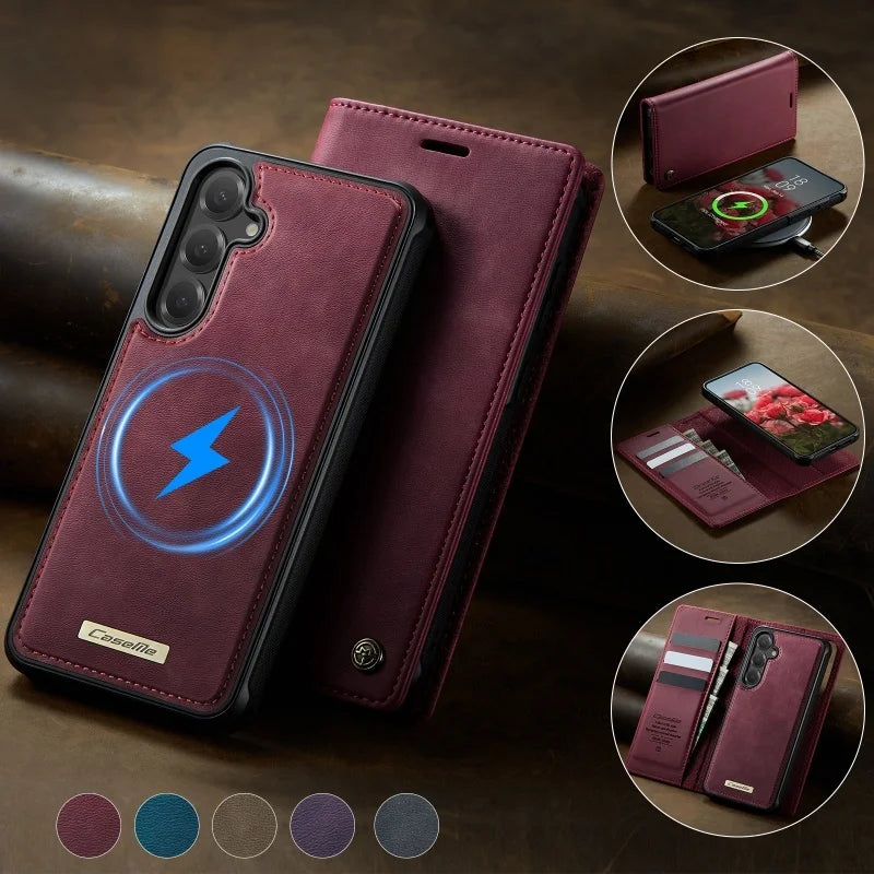 Magnetic Wireless Charging Leather Wallet Phone Case for Samsung Galaxy