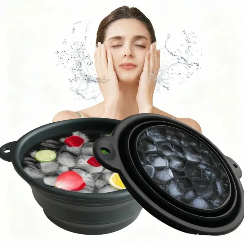 1PC Portable Foldable Silicone Ice Basin with Built-in Tray for