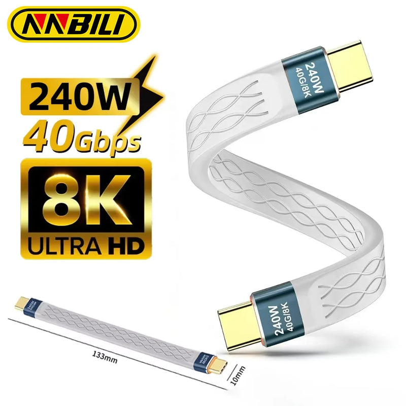 NNBILI Type-C to USB-C PD 240W Short Cable Fast Charging Cord 40Gbps
