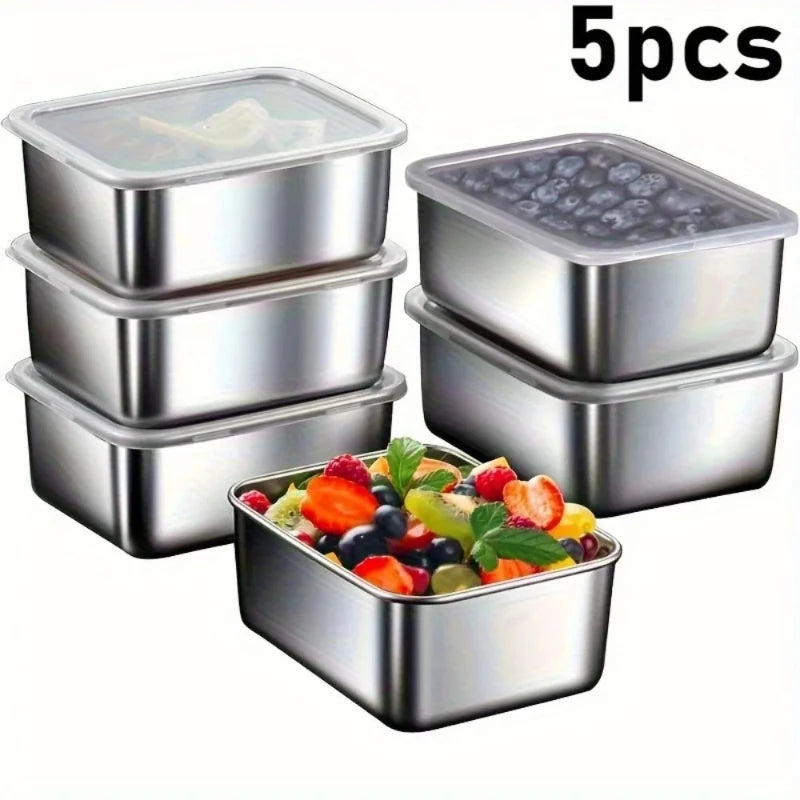 3/5/8pcs Stainless Steel Food Storage Containers Set With Lids