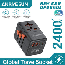 65W/45W/25W GaN Universal Travel Adapter with 2 USB Type C Fast