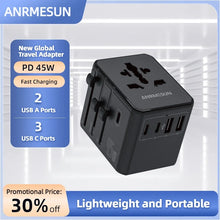 65W/45W/25W GaN Universal Travel Adapter with 2 USB Type C Fast