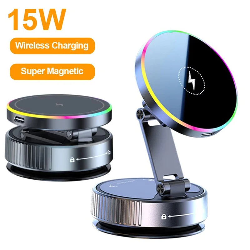 15W Wireless Car Charger Car Phone Holder RGB Colorful Light Vacuum