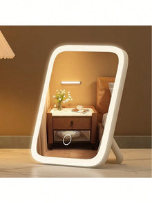 LED Makeup Mirror, 3-Color Light, 360° Rotatable, Touch Control, USB