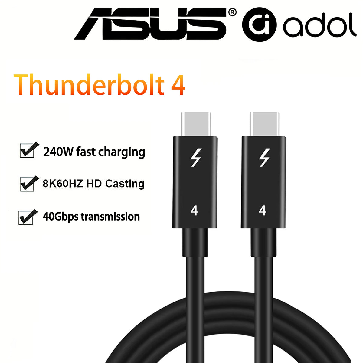 ASUS Thunderbolt 4 Coaxial Cable USB4 Type C to Type C 40Gbps 100W Fast